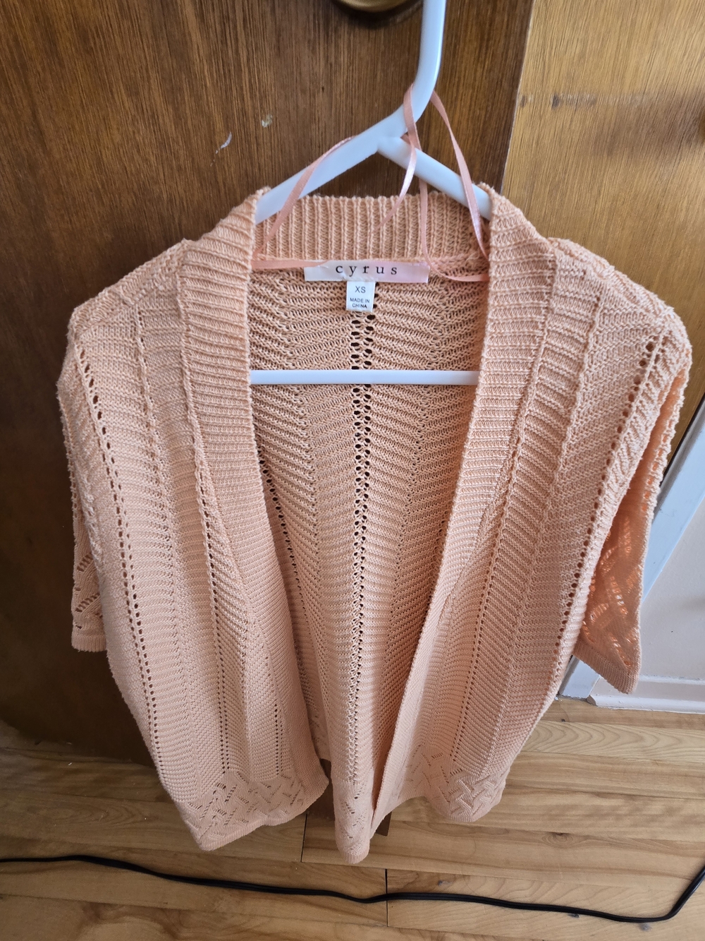 Cyrus Peach Open-Front Knit Cardigan